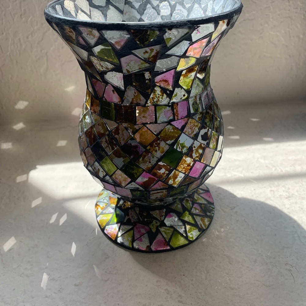 Mosaic Glass Vase with Multicolor Tiles